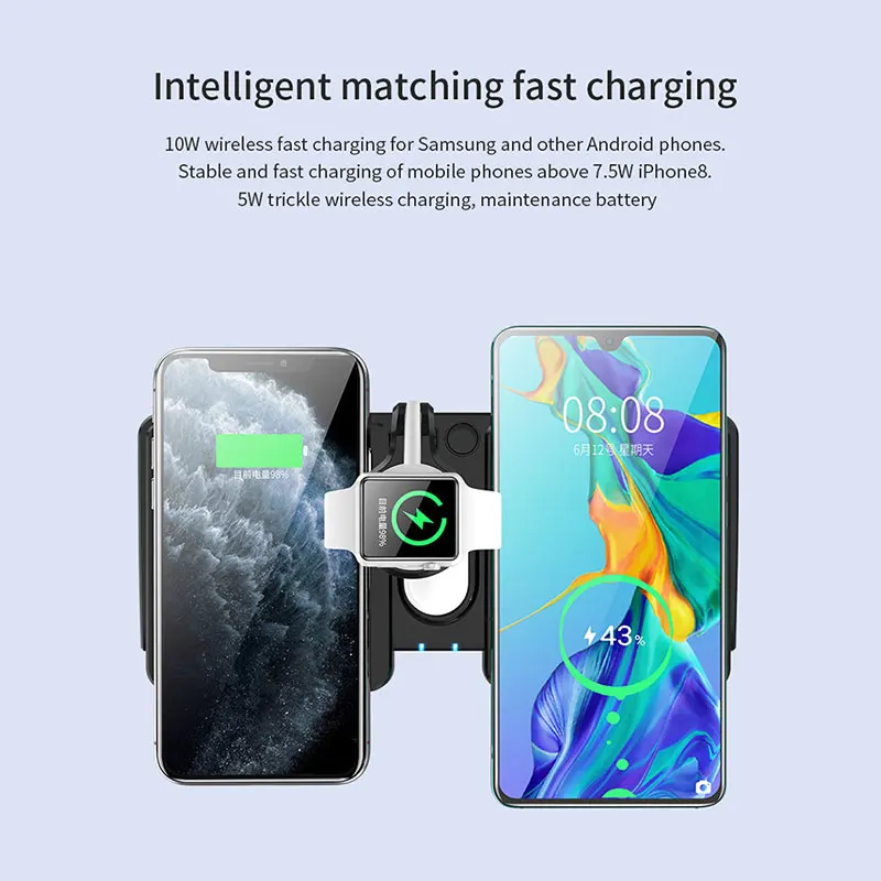 Беспроводное зарядное устройство 4 в 1 QI док станция для Apple Watch AirPods IPhone 8X8Plus XR 11 Pro XS