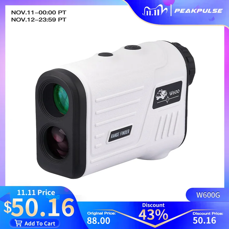 

PEAKPULSE Golf Laser Rangefinder 600m White, Flagpole Lock, Speed Measurement.Ideal for Outdoor Golf and Hunting