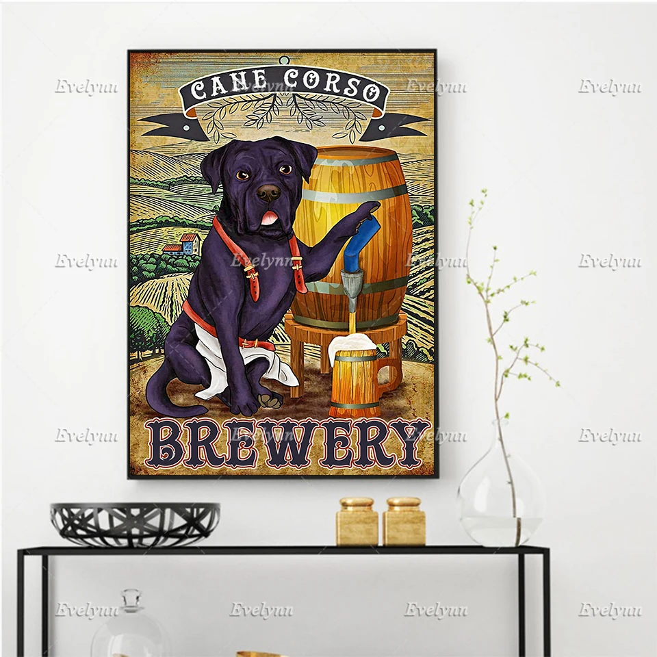 Cane Corso Brewery A Dog Sta Versando Birra Da Beer Tank Poster Home Decor Canvas Wall Art Prints Cornice Galleggiante Regalo Unico