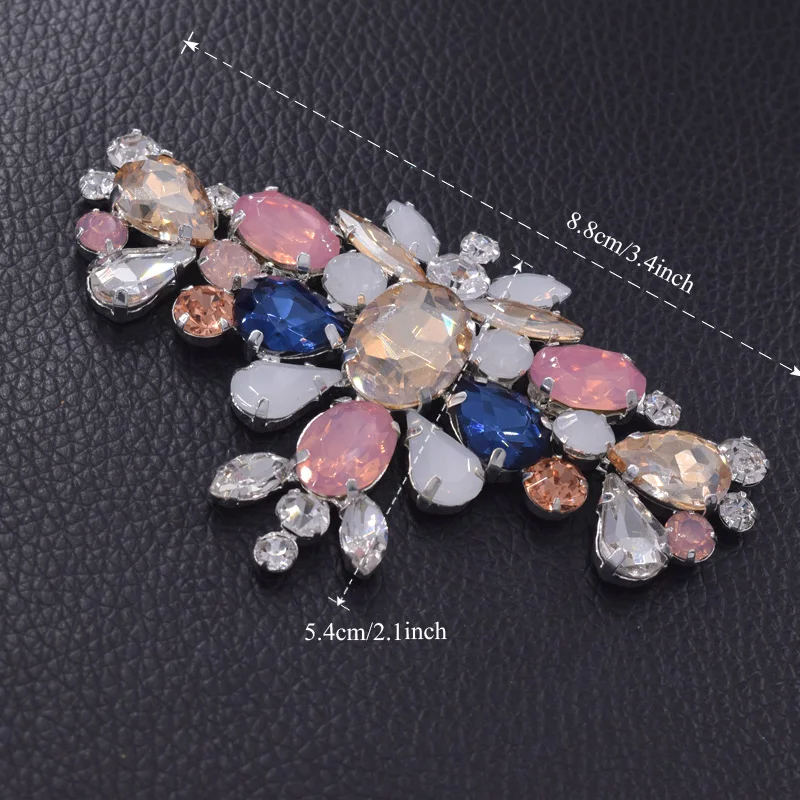 Multi color opal rhinestone appliques for wedding dress belt (6)