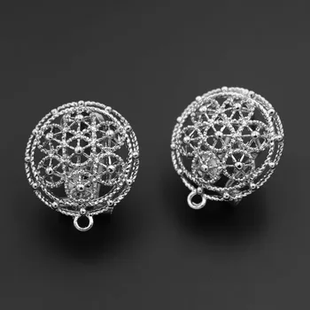 

10pairs Filigree Circle Earrings Post Linker Connectors Metal Base DIY for Dubai Middle East Women Dangle Tassel Hanging Earring