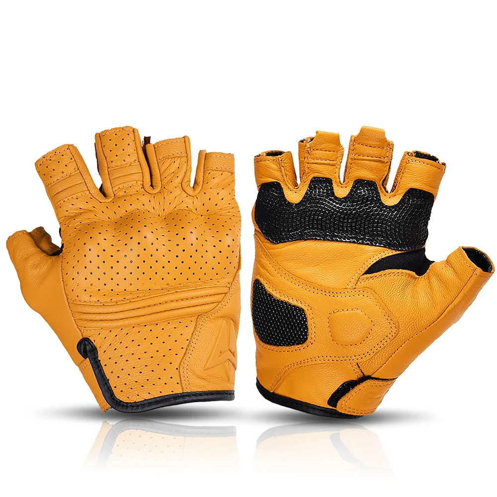 Summer Yellow Motorcycle Gloves Fingerless Leather Moto Glove Half