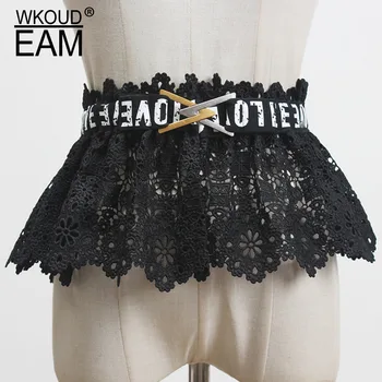 

WKOUD EAM 2020 New Letter Lace Corset Belt Women Casual Metal Triangle Buckle Print Waist Belt Female Wide Waistband Tide PF630