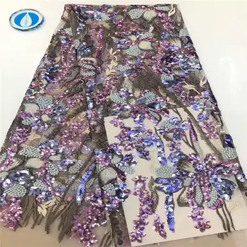 

2020 New Multicolor African Lace Fabric Embroidered Nigerian Guipure for Wedding High Quality Purple French Tulle Lace Fabric