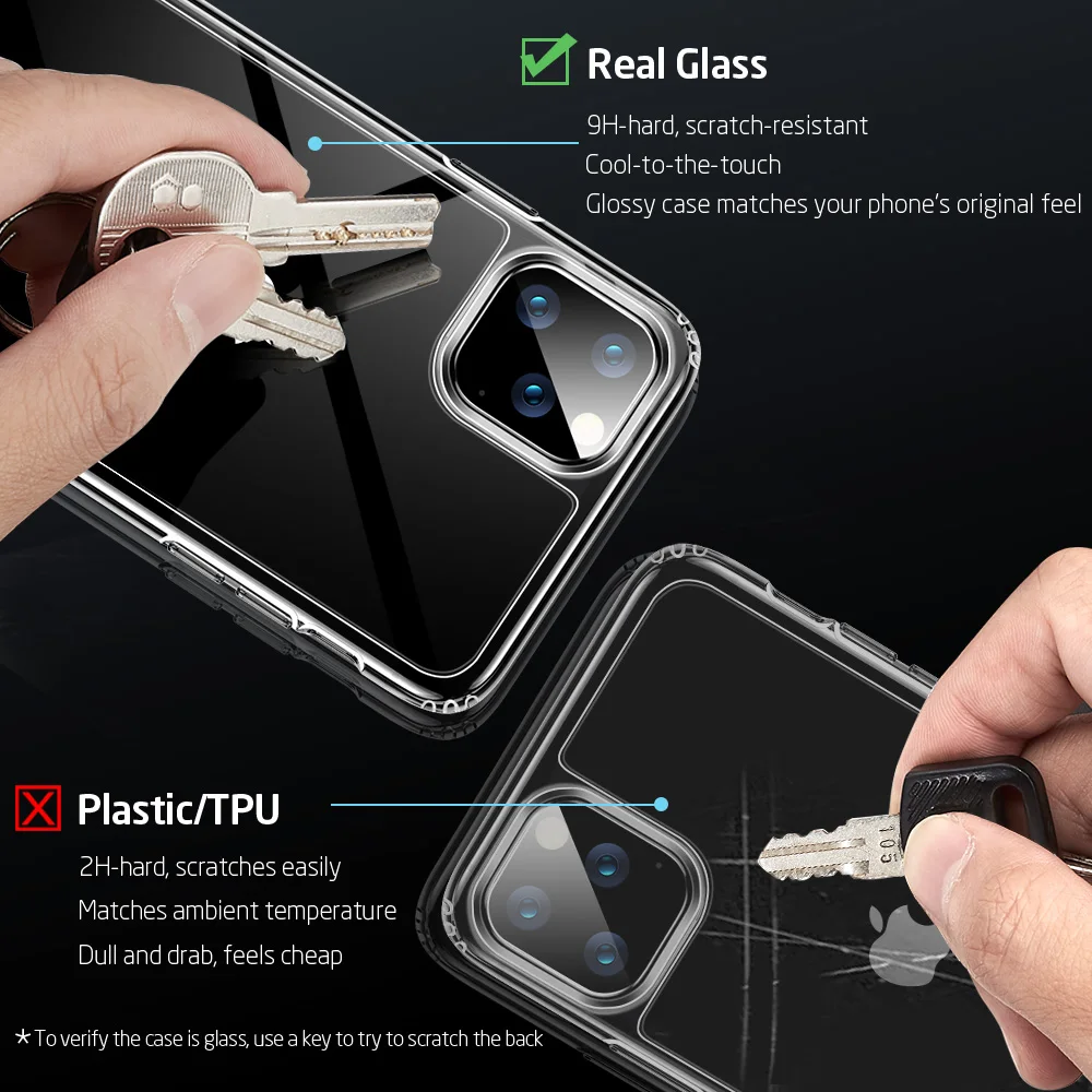 ESR Tempered Glass Case for iPhone 11 11Pro Max Shockproof Luxury Bumper Case for iPhone 11 Pro Max Mirror Cover Glass Cases