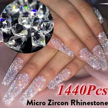 1440 unids/bolsa de diamantes de imitación de cristal de múltiples tamaños para decoración de uñas, conjunto de diamantes de imitación de tamaño mixto