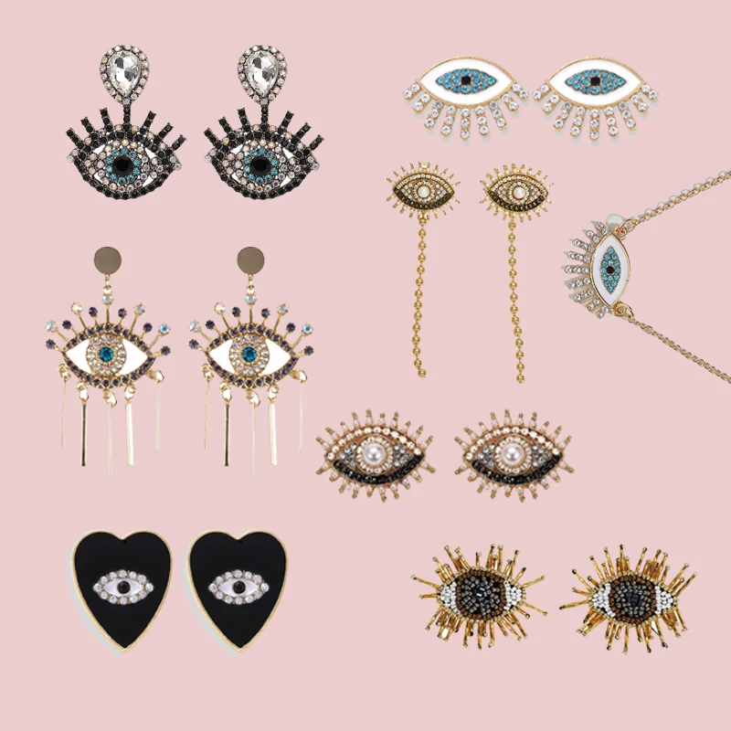 

Fashion Eyes Glass Crystal Stud Earrings Women 2019 Shiny Colorful Delicate Wholesale Statement Charm Earrings New Gift Party