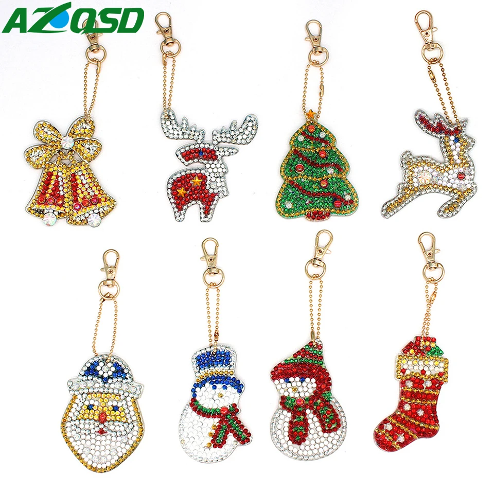 

AZQSD 5D Christmas Diamond Painting Keychain Diamond Embroidery Sale Keyring Bag Decorations Cartoon Handmade Gifts