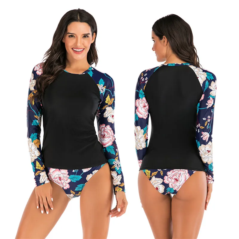 

Print Rashguard Women Long Sleeve Rash Guard Two Piece Surf Clothes Swimsuits For Surfing Swimming Bikini Swimwear 7798