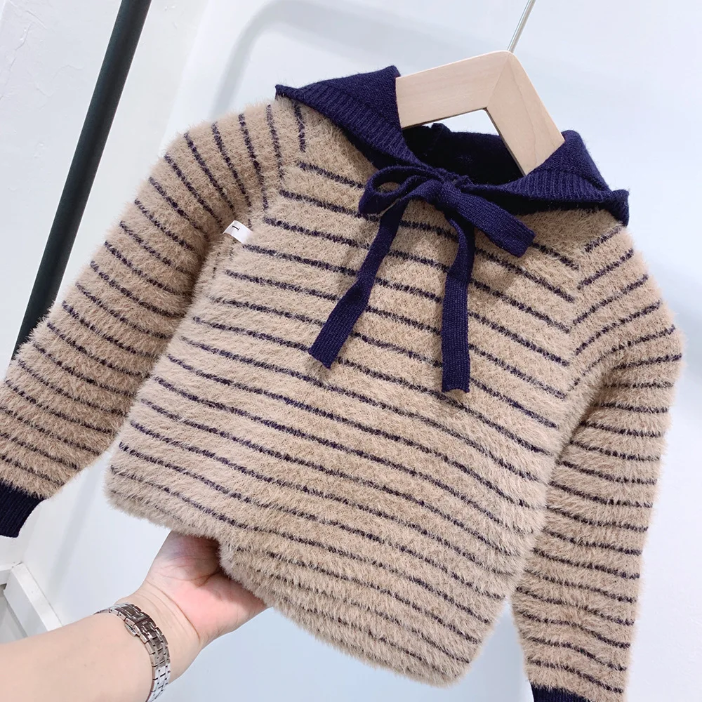 Серый Children's boys and girls hooded hooded striped sweater - Цвет: Серый