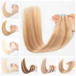 Tape in Human Hair Extensions Double Sided Waterproof Tape Hair Extensions Black Blonde 100% Real Human Hair Non-remy 20pcs/set