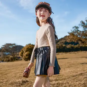 

Korean Sweet Pu Leather Skirts For Girls Children Casual Mini Pleated Skirt 5-14 Years Kids Daily Wear School Uniform Clothing