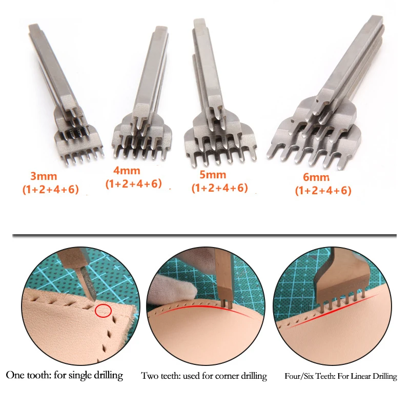 4 шт./компл. кожа дыроколы для шнуровки для сшивания удар инструменты для рукоделия ручная сшивка Сталь задерживаться для шнуровки для сшивания инструмент 3/4/5/6 мм
