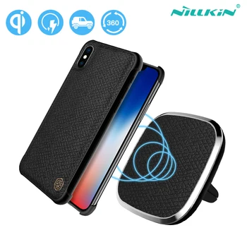 

NILLKIN Car Wireless Charger Pad with Magnetic Wireless Receiver Case PU leather Mount Air Vent Phone Holder For iPhone X 5.8''