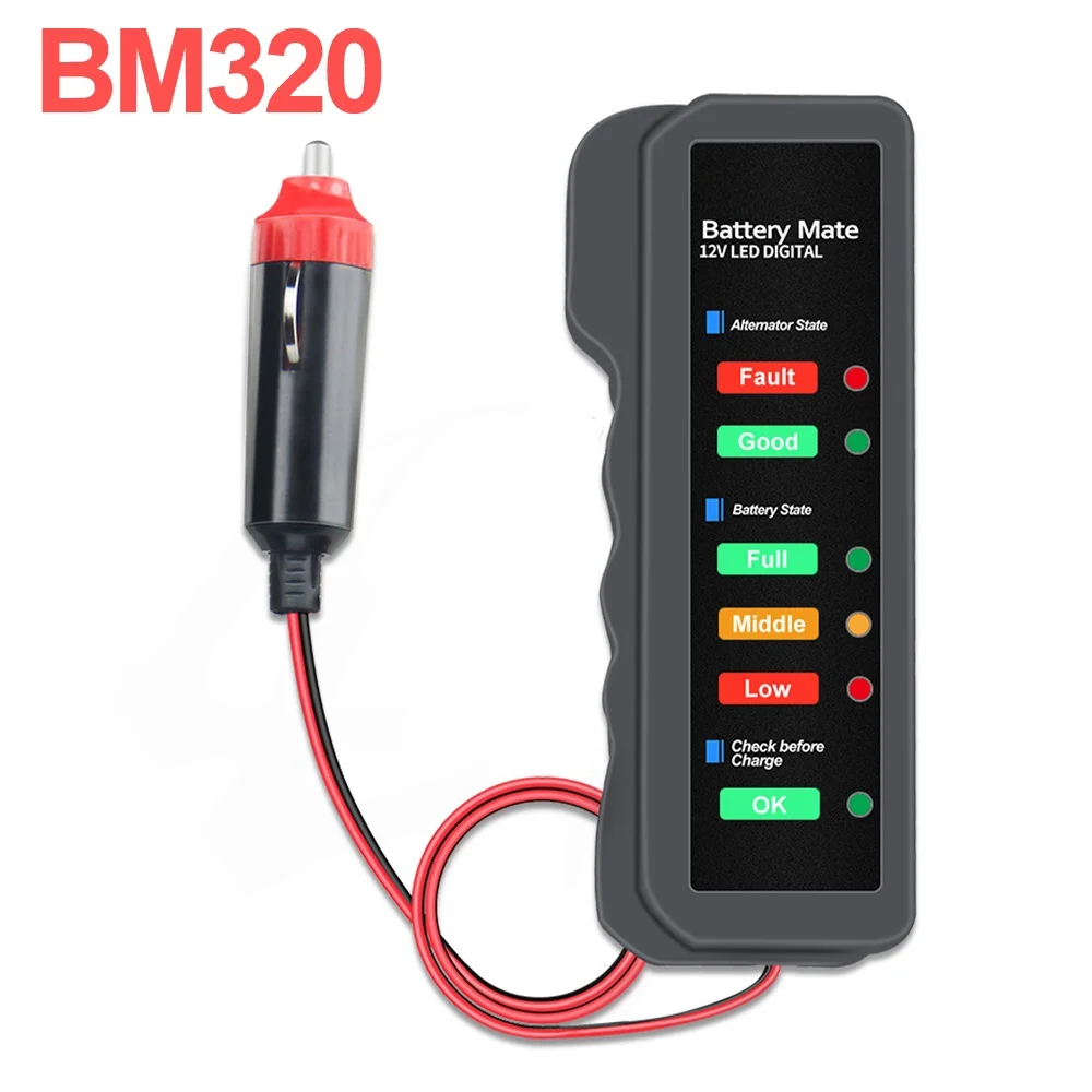 Тестер автомобильного аккумулятора 24 В 12 В Грузовик Мотоцикл Цифровой генератор Проверка детектора батареи Авто Диагностический Инструмент Автомобильный сканер - Цвет: BM320 12V