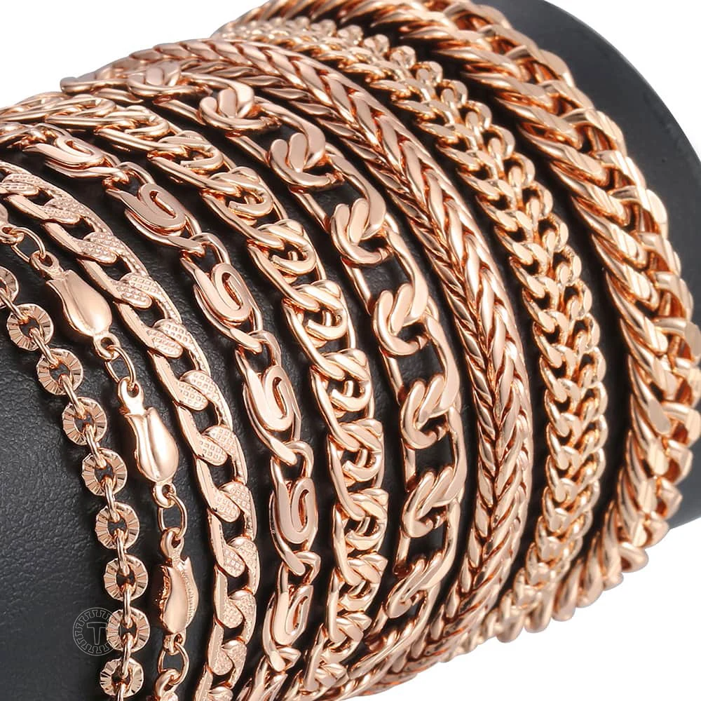 Bracelets for Women Men 585 Rose Gold Curb Snail Link Chain Woman Bracelets Hot Party