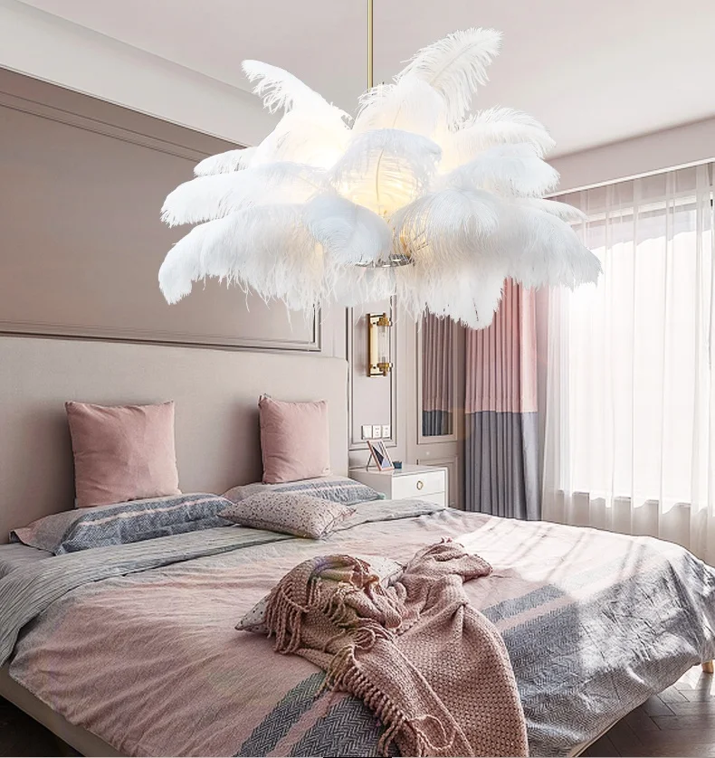 LukLoy белый перо кулон Chandelir светодиодный светильник для спальни приспособления для подвесных светильников гостиной современная люстра на потолок