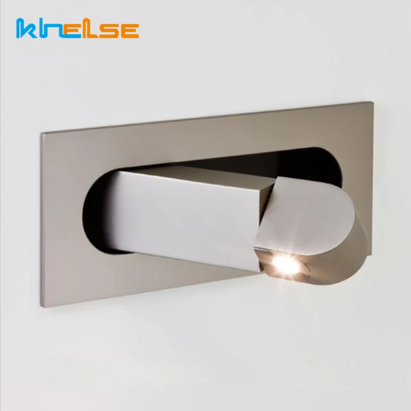 LED Wall Lamp Nordic Embedded LED Wall Lights 3W Angle Adjustable Folding Indoor Reading Sconce Lamp Bedroom Bedside Study Wall Lights Fixture