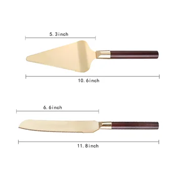 

Food Grade Home Wedding Party Gold Plating Cake Knife And Cake Server Set With Wood Handle