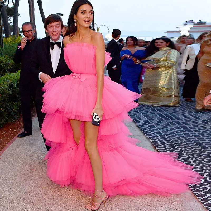 Pink Tiered Celebrity Dress Strapless Short Front Long Back Evening Gowns Formal Party Elegant Princess Graduation womens dress