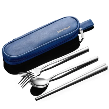 

304 stainless steel chopsticks spoon set fork student portable tableware take-out storage box three-piece set