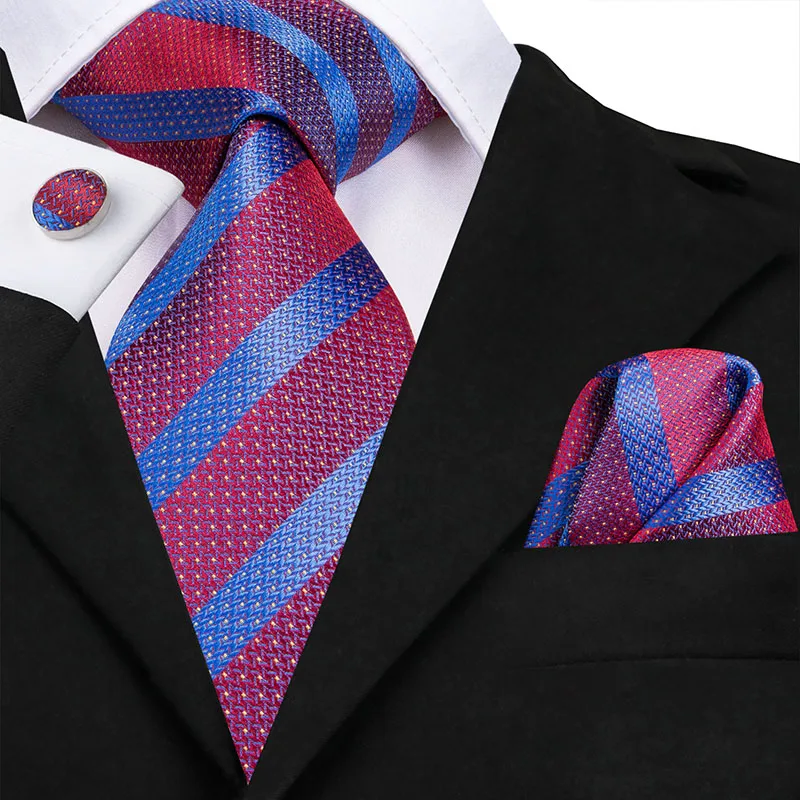 Бренд Hi-Tie шелковые галстуки для мужчин мужские классические деловые синие полосатые галстуки платок Набор Запонок Роскошные модные мужские галстуки