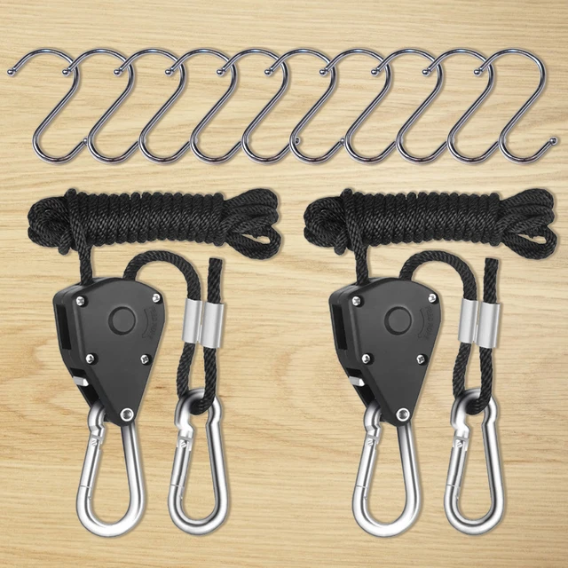 1 / 8 adjustable Heavy Duty Rope Hanger Nylon Internal Gear Ratchet  Lifting Hanging Rope Plant Growth Tent Rope,10pcs S Hooks - AliExpress