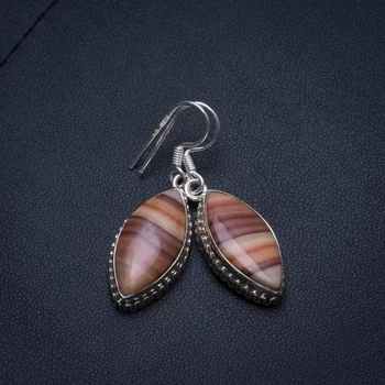 

Natural Coffee Jasper Handmade Unique 925 Sterling Silver Earrings 1 1/2" T4288