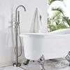 Senlesen Brushed Gold Bathroom Shower Flooring Standing Faucet Floor Mount Bathtub Shower Faucet Brass Dual Handle Tub Mixer Tap 3