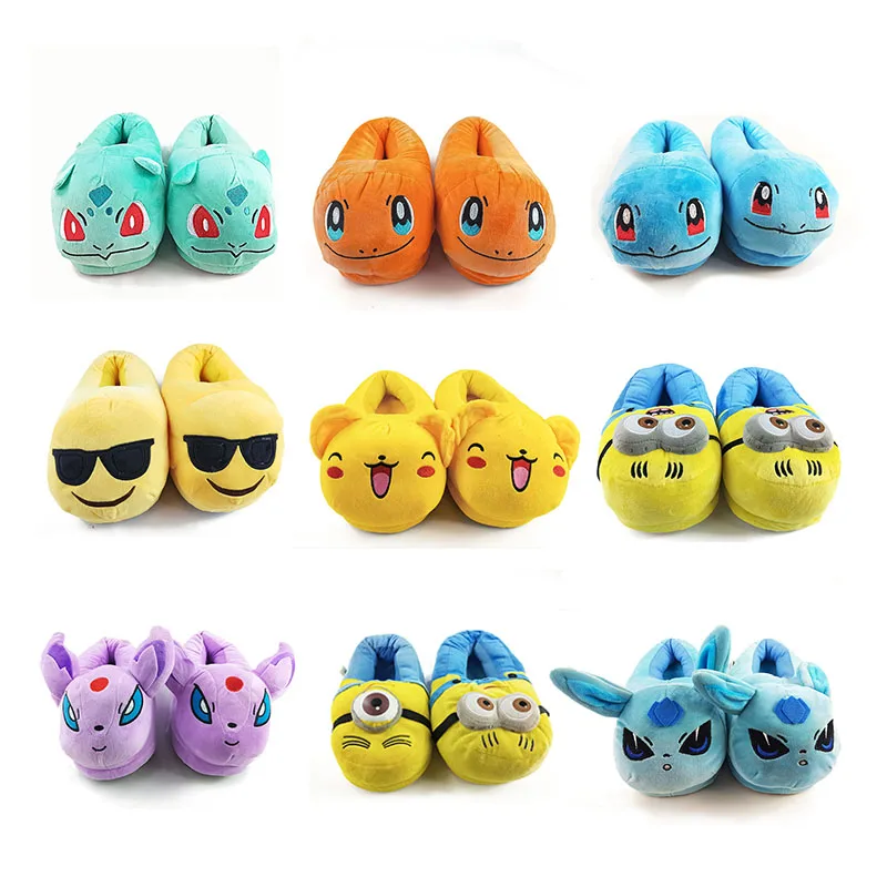 

28cm Anime Series Plush Slipper Squirtle Bulbasaur Charmander Winter Warm Indoor Shoes for Adults