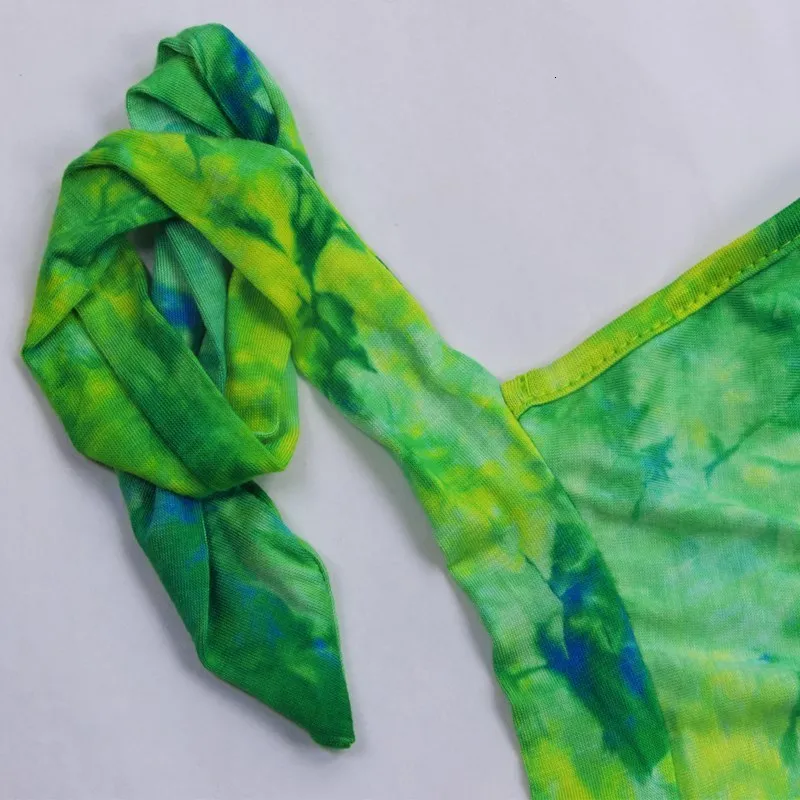 Женский сексуальный комбинезон с принтом Tie Dye, уличная одежда с бретельками на шнуровке, комбинезон до колен, Обтягивающие Комбинезоны