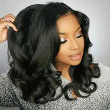 13 × 4 фронтальный парик с короткой волной бразильские Remy человеческие волосы парики с детскими волосами предварительно сорванные глубокие части