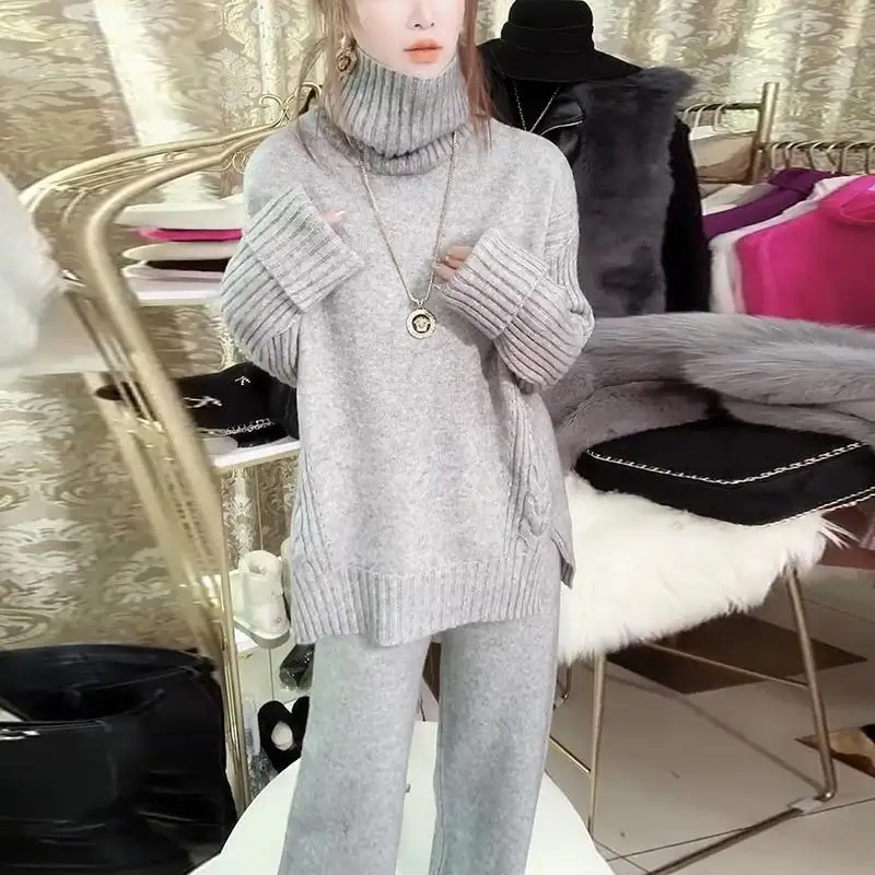 Женский трикотажный комплект из 2 предметов Свободный Повседневный свитер с