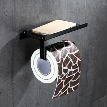 

Toilet Tissue Holder Roll Paper Stand Storage Dispenser Wall Mounted Bathroom Aluminum Black Storage Hang