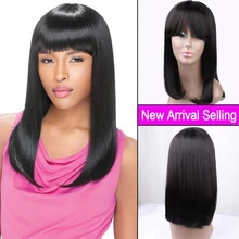 

Short Bob Human Hair Wigs With Bangs 10" Straight Brazilian Remy Hair Wholesale Machine-Made Short Bob Wigs For Black Women