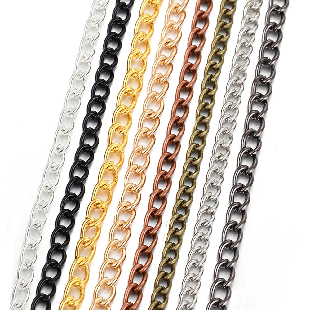 2m/lot Bracelet Necklace Chains 2.5/3.5/4.5mm Silver/Gold/Gunblack/Bronze Plated Link Chain for DIY Jewelry Making Accessories