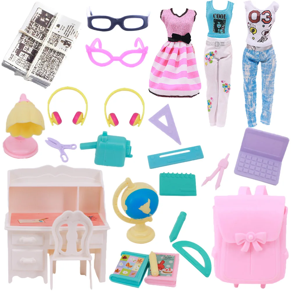 Doll Clothes Desk School Supplies Family Travel Set For Barbies Clothes