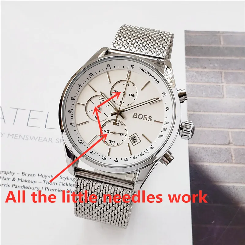 Baratos Todos los diales trabajo jefe relojes de lujo para Hombre Montre Homme moda cuero Reloj de cuarzo hombres vestir de negocios Reloj de Hombre Reloj