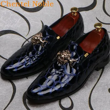 

Chentel Noble Manual Metal Mens Dress Shoes Handsome Flat Slip-On Casual Mens Shoes Party Unique Male Two Style Big Size