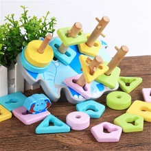 

Mini Wooden Montessori Toy Building Blocks Early Learning Educational Toys Color Shape Match Cognition Kids Toy for Boys Girls