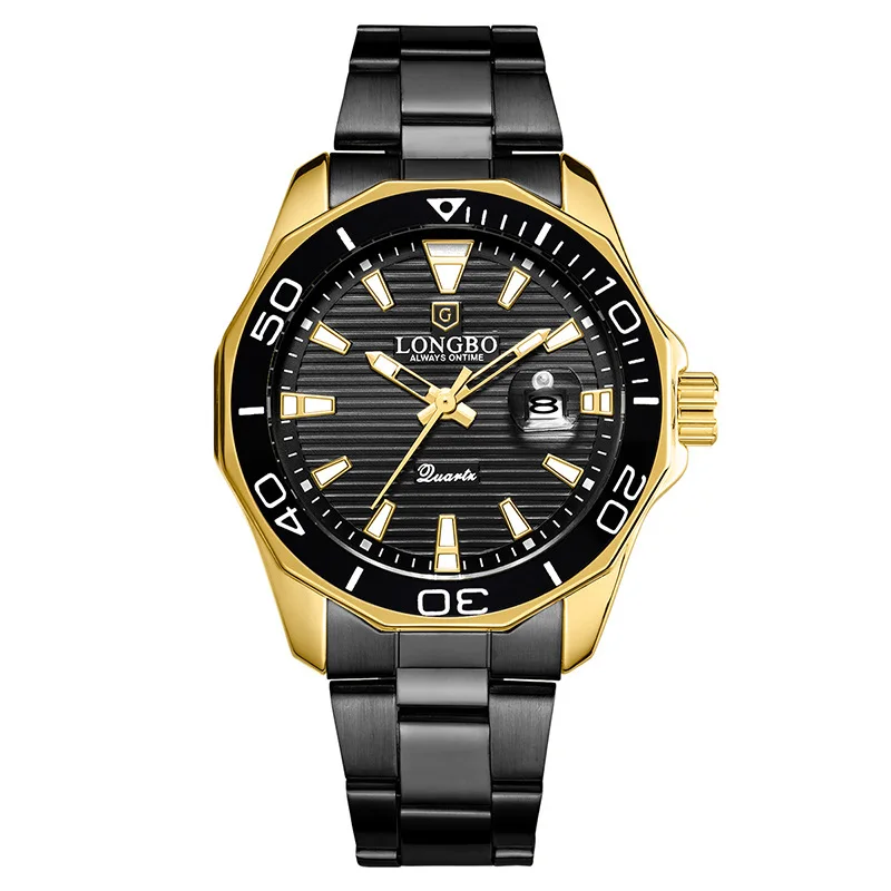 LONGBO кварцевые часы мужские популярные Брендовые спортивные наручные часы бизнес нержавеющая сталь водонепроницаемые часы Relogio Masculino - Цвет: black