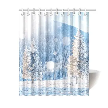 

Beautiful Winter Forest Landscape House Decor Shower Curtain for Bathroom, Decorative Fabric Bath Curtain Set with Rings,