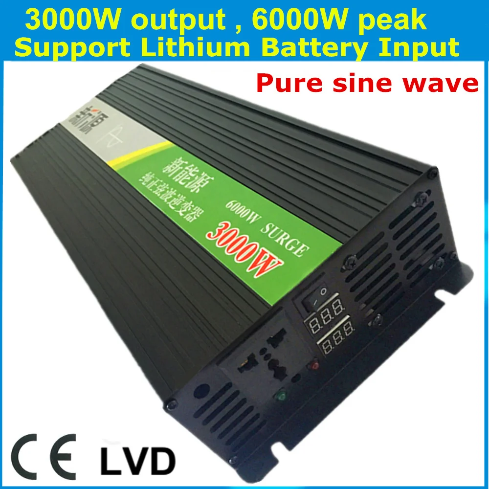 

3000W Output&6000W Peak pure sine wave inverter DC12v 24v to AC220v 110v 60hz Lithium Battery Power Converter Solar Car Inverter