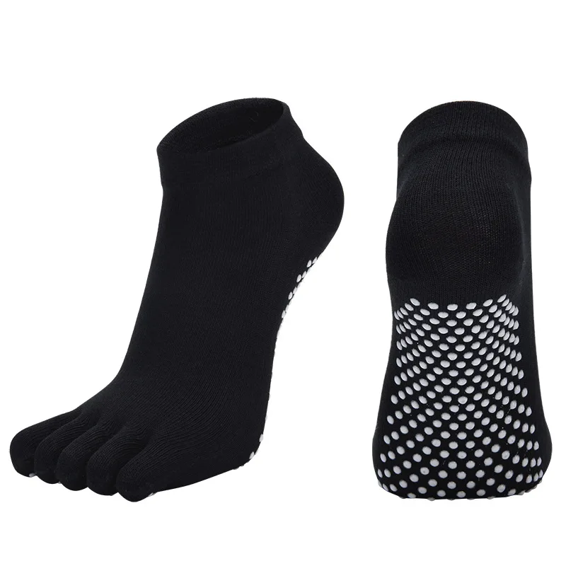 Лидер продаж, женские нескользящие носки для йоги, для фитнеса, для пилатеса, спортивные пальцы, зимние носки, носки для спортзала, яркие носки, эластичные хлопковые носки - Цвет: A-Black