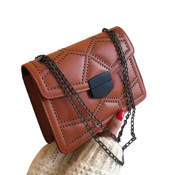 

PinShang Women Rivet Satchel Chain Bag PU Leather Cross-body Single Shoulder Retro Messenger Bag