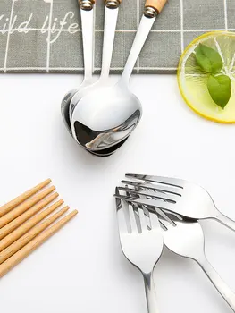 

Moeden Nordic Cutlery Set Simple Wooden Spoon Stainless Steel Fork Chopsticks Vajilla Japonesa Children Portable Tableware EE6DC