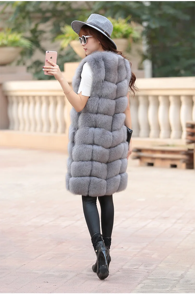 Light Gray Long Зимний жилет женский из искусственного лисьего меха пушистое пальто утепленная куртка длинная куртка меховая верхняя одежда лохматый модный жилет женская одежда плюс 2x - Цвет: Light Gray Long