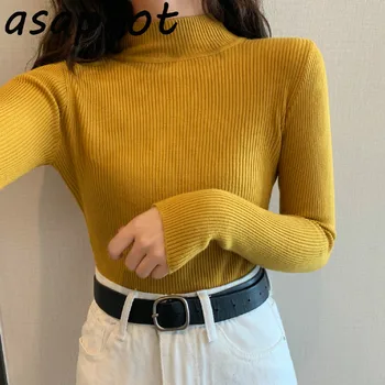 

Asapgot Winter Women Knitted Turtleneck Sweater 2020 Fall Casual Slim Sweaters Pullover Womens Long Sleeve Elasticity Sweater