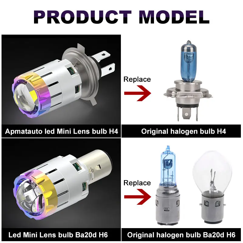 H4 H6 BA20D светодиодные лампы для фар мотоцикла мини Bi Led линзы Moto 4800LM Hi Lo лампа