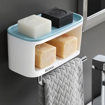 

Bathroom Accessories and Paper Storage Rack Shelf Plastic Home for Soap Wall-mounted Multifunction Double Layer